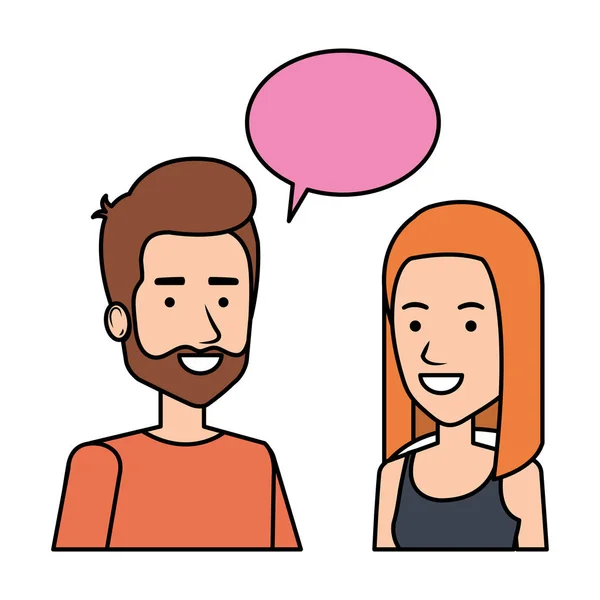 Jovem casal com personagens de bolha de fala — Vetor de Stock