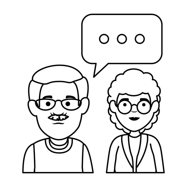 Søde bedsteforældre par med tale boble – Stock-vektor
