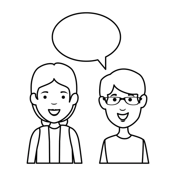 Young couple with speech bubble characters — Stock Vector