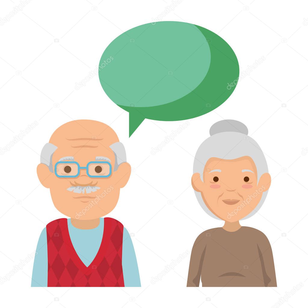 cute grandparents couple with speech bubble