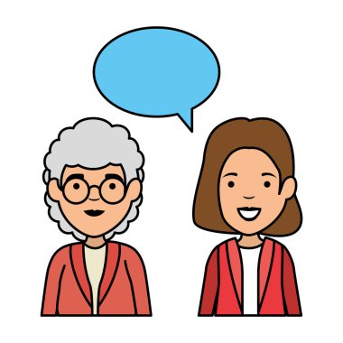 cute grandmother and daughter talking clipart