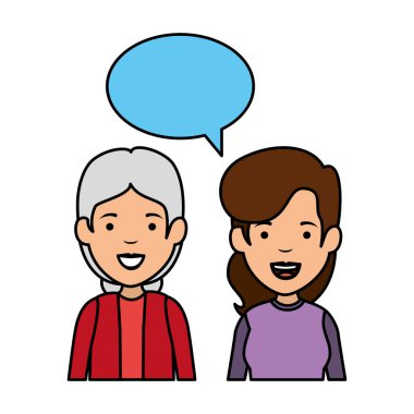 sevimli büyükanne ve kızı konuşuyor