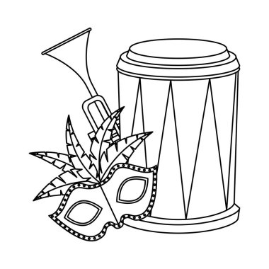 karnaval maske tüy ve müzik aletleri