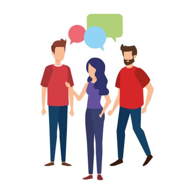 bir grup insan konuşma balonu karakterlerle