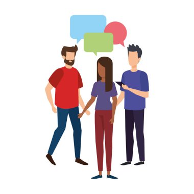 bir grup insan konuşma balonu karakterlerle