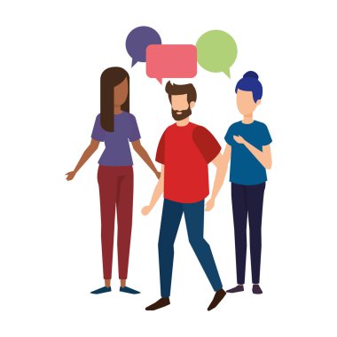 bir grup insan konuşma balonu karakterlerle