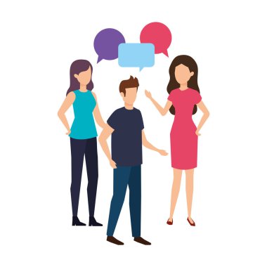 bir grup insan konuşma balonu karakterlerle