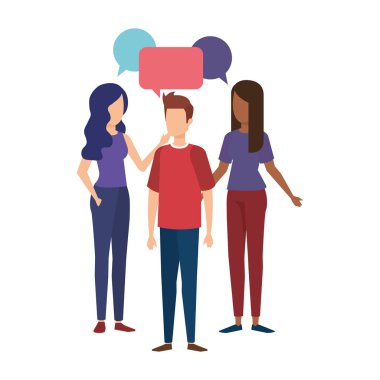 bir grup insan konuşma balonu karakterlerle