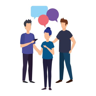 bir grup insan konuşma balonu karakterlerle