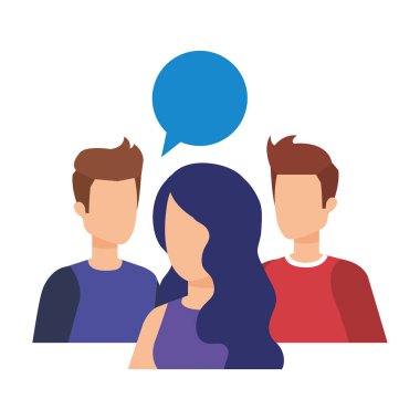 bir grup insan konuşma balonu karakterlerle