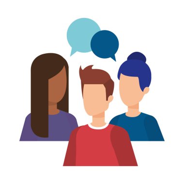 bir grup insan konuşma balonu karakterlerle