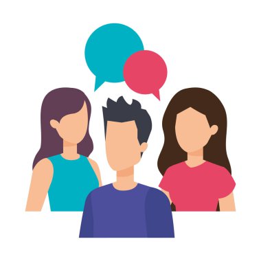 bir grup insan konuşma balonu karakterlerle