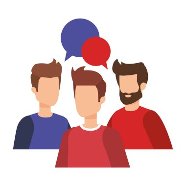 Grup adam konuşma balonları ile