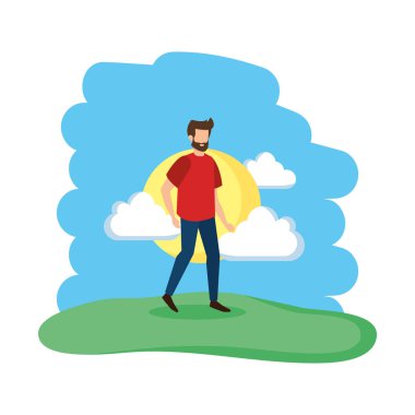 Kamptaki sakallı genç adam