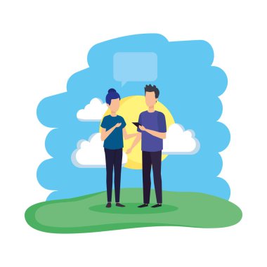 konuşma balonu alanında genç çiftle