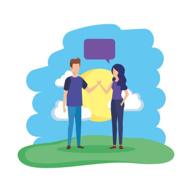 konuşma balonu alanında genç çiftle