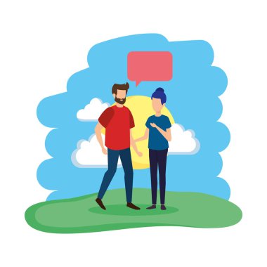 konuşma balonu alanında genç çiftle