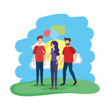 konuşma balonları kampında birlikte grup insan