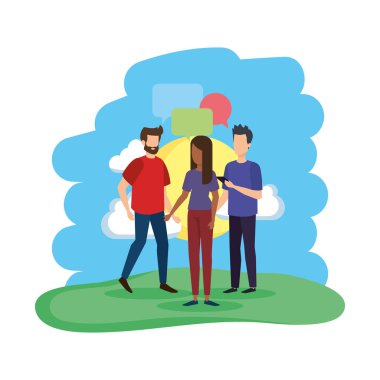 konuşma balonları kampında birlikte grup insan