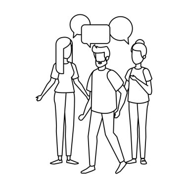 bir grup insan konuşma balonu karakterlerle