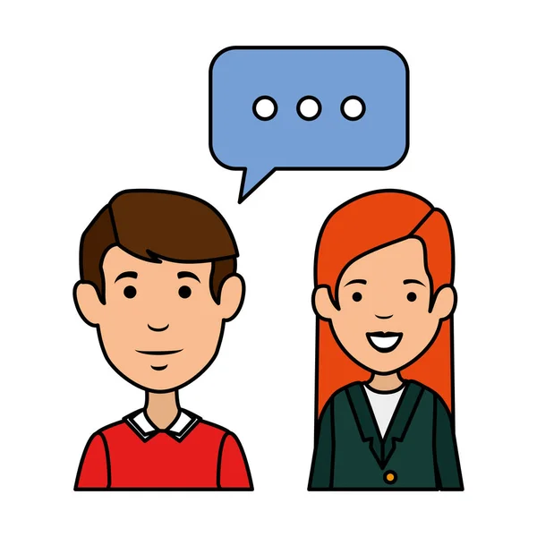 Young couple with speech bubble characters — Stock Vector