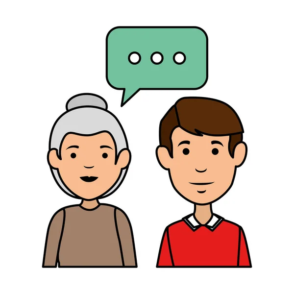 Mignon grand-mère et fils parler — Image vectorielle