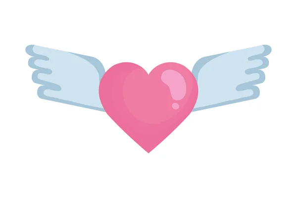 Corazón amor con alas volando — Vector de stock