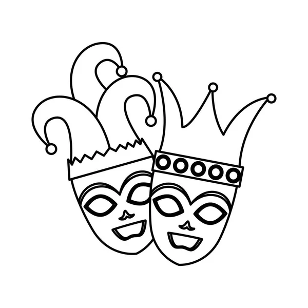 Teatro e maschere di carnevale con cappello arlecchino e corona — Vettoriale Stock