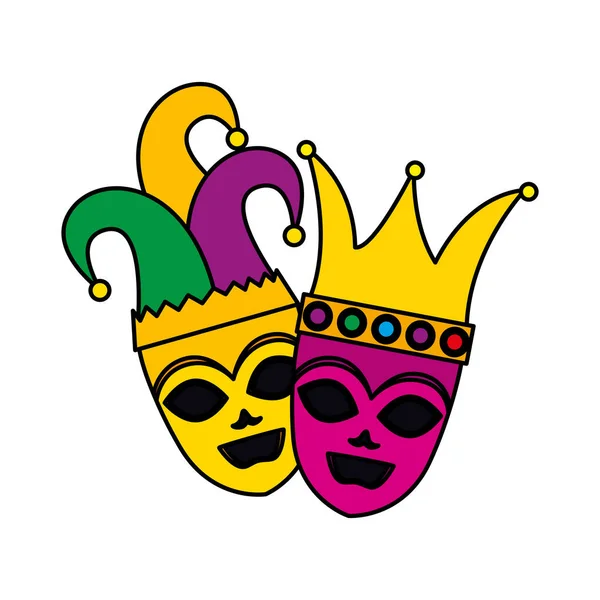 Theater and carnival masks with harlequin hat and crown — Stock Vector