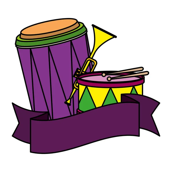 Carnival instruments with ribbon — Stock Vector