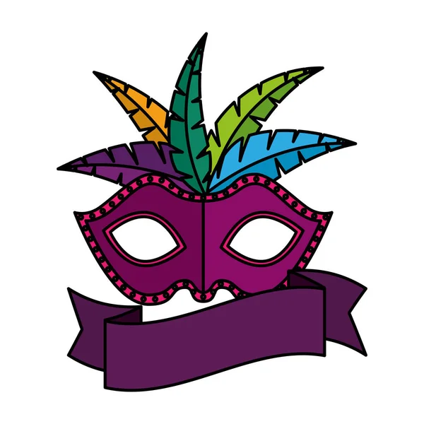 Карнавальная маска с перьями и лентой — стоковый вектор