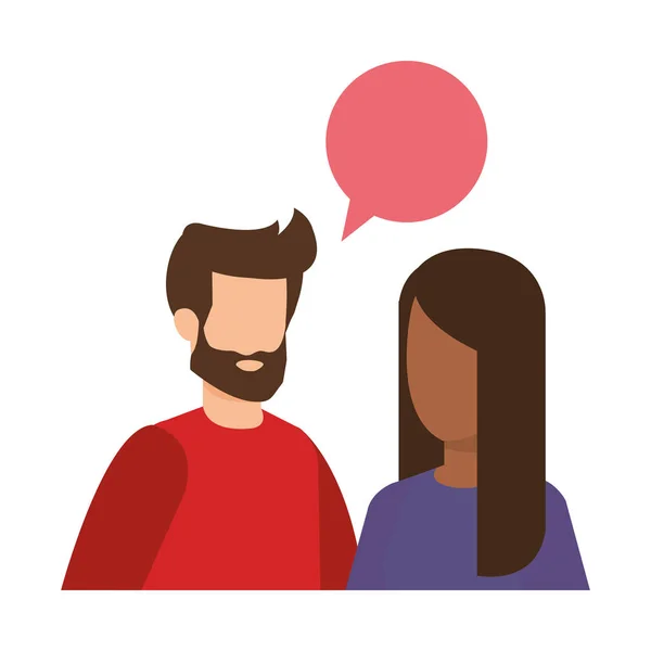 Young couple with speech bubble characters — Stock Vector
