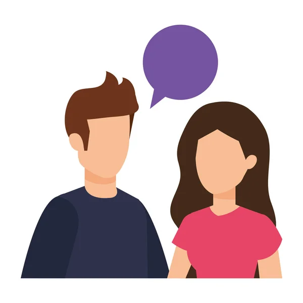 Young couple with speech bubble characters — Stock Vector