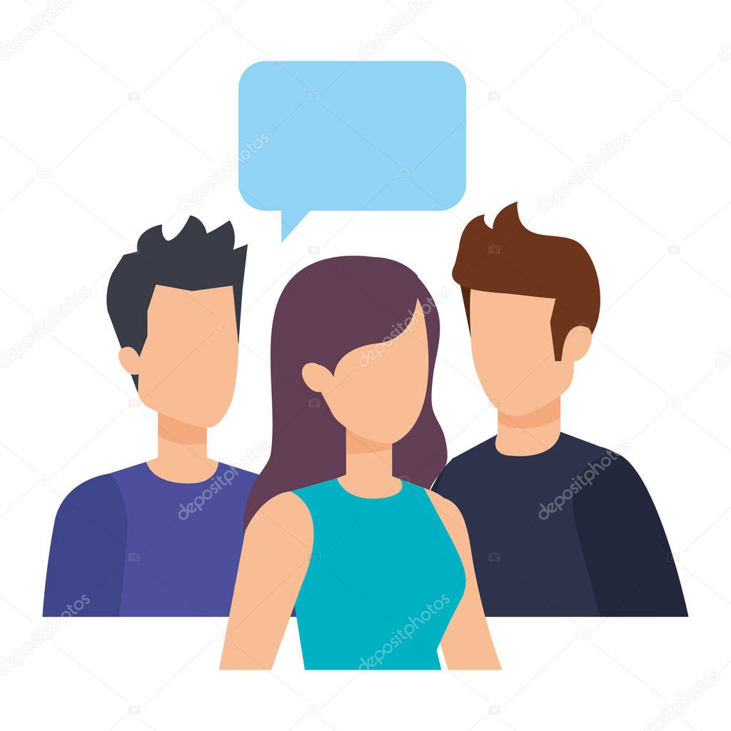 group of people with speech bubble characters