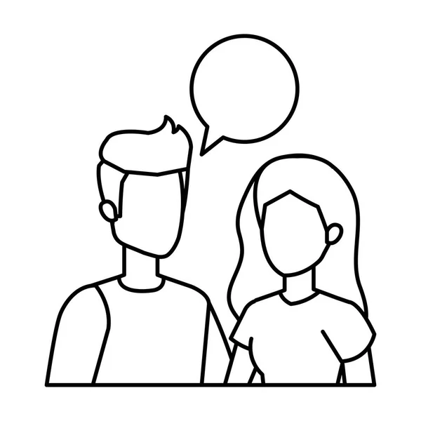 Young couple with speech bubble characters — Stock Vector