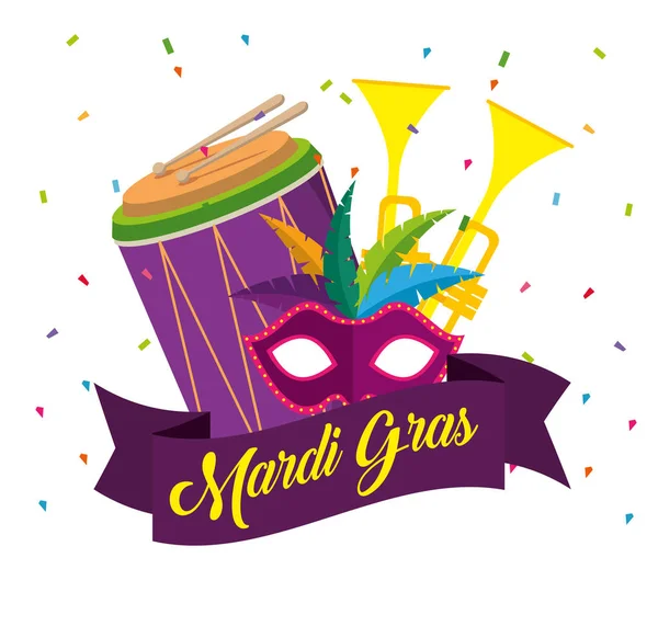 Celebración del mardi gras con trompetas y tambor — Archivo Imágenes Vectoriales