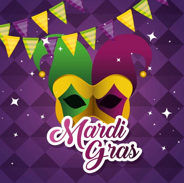 Banner de festa com máscara de festival para mardi gras —  Vetores de Stock