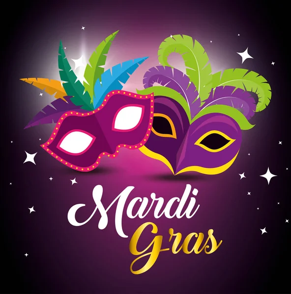 Mardi gras com máscaras de festa para o festival —  Vetores de Stock