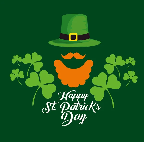 St patrick sombrero con bigote y barba — Vector de stock