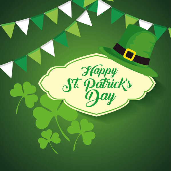 party banner with clovers and cloud message with hat