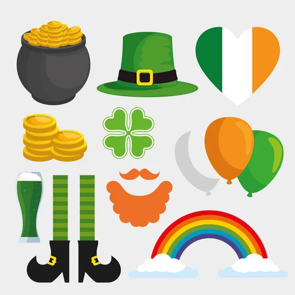 Conjunto st patrick decoração para celebração de férias — Vetor de Stock