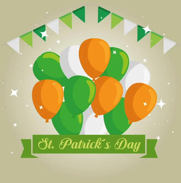 Erster Patrick Day Feier mit Luftballons und Party-Banner — Stockvektor