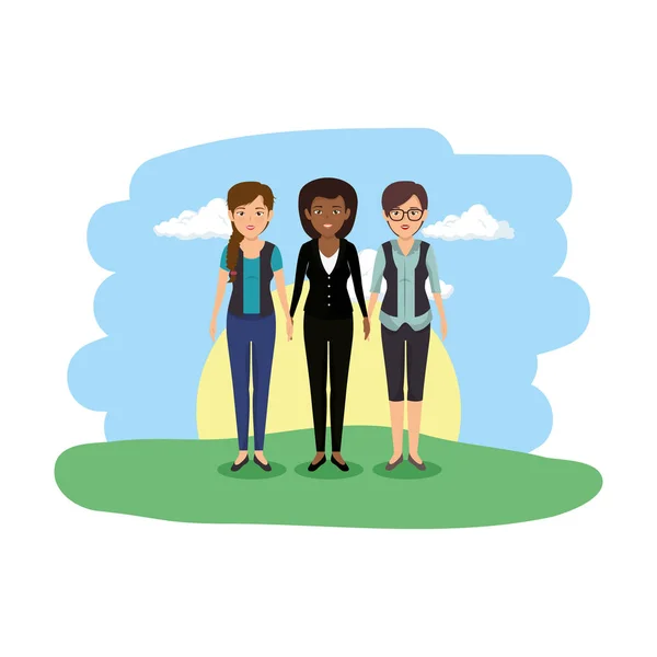 Group of businesswomen in the camp — Stock Vector
