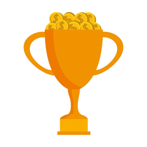 Trophy cup award med mynt pengar — Stock vektor