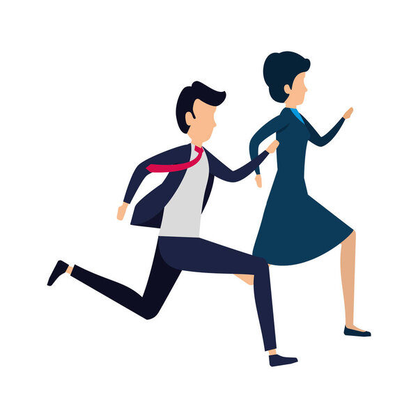 business couple running characters