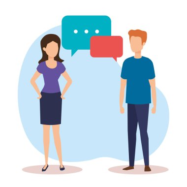 konuşma balonları ile konuşurken çift