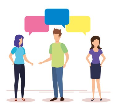 bir grup insan konuşma balonu karakterlerle