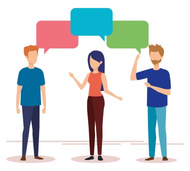 bir grup insan konuşma balonu karakterlerle