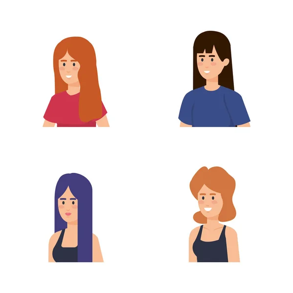 Group of girls avatars characters — Stock Vector