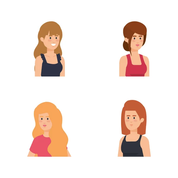 Group of girls avatars characters — Stock Vector